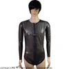 Transparante zwarte sexy latex badpak kostuums hoge gesneden been met rits aan de voorkant ronde kraag rubber body pak bodysuit catsuit 0141