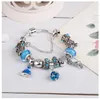 925 Sterling Silver Blue Charm perle fit Européenne Pandora Bracelets pour Femmes Cendrillon Cristal Chaussure Charme Perles Serpent Chaîne De Mode Bijoux