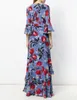 Moda Baskı Kadın Elbise Yuvarlak Yaka Flare Kol Günlük Elbiseler 08K514-B