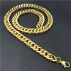 10MM Modeschmuck 316LStainless Steel Gold Tone Curb Cuban Chain Herren Damen Armband oder Halskette 7''-40"