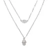 Garantie 925 bijoux en argent sterling porte-bonheur hamsa main mauvais œil double couche femmes élégance joli collier bijoux257Y