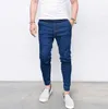 Mens jeans cordão slim lápis calças homens streetwear comprimento total calças jeans jeans masculino moda calças frete grátis