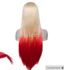 Lång modevärmebeständig hår ombre blond röd syntetisk spets fram peruk för kvinnors sidodel lång silkeslen rak spets peruk halv H1496518