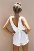 Vrouwen Zomer Jumpsuits Wit Bandage Ties V-hals Mouwloze Tank Tops Shorts One Stuk Rompertjes Dames Beach Suites