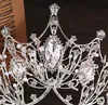 Hoge kwaliteit prachtige sprankelende zilveren bruiloft diamante pageant tiaras haarband crystal bruids kronen voor bruiden hoofddeksel zilver HTJ099