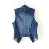 New Denim Vest 여성 짧은 재킷 캐주얼 탑 봄 여름 민소매 청바지 외부 복장 칼라 슬림 여성 양복 조끼 H578