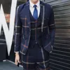 5XL formalna sukienka szare męskie wełniane garnitury męskie garnitury w stylu vintage Plaid 3 sztuka garnitur mężczyźni Heren Kostuums 3 Delig Trajes Formales De Hombre