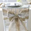 15 * 240 cm Naturligt Elegant Burlap Lace Chace Sashes Jute Chair Bowknot för Rustic Wedding Party Event Decoration