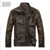 黒/茶色のレトロPUレザージャケットメンズ秋フリース裏地オートバイジャケットコートChaqueta Moto Hombre Veste Cuir Homme Lt083