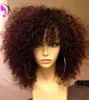 Hotselling zwart/bruin Korte losse Krullend Pruik voor Vrouwen Afro-Amerikaanse Pruiken Synthetische lace front pruik met pony Hittebestendige Vezel Haar