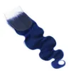 Cheveux humains péruviens bleu foncé 3 faisceaux avec fermeture à lacet 4x4 vague de corps ondulée vierge péruvienne bleue couleur cheveux humains tisse des extensions de trame