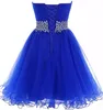 Lovely Sweetheart Ball Gown Homecoming Dresses Royal Blue Short Prom Gowns Nya Kvinnor Party Klänning med Ruffles