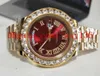 Luxo - Venda Red Dial Mens Relógio de Pulso Day-Date II 18k Ouro Amarelo 41mm Presidente 228238 Diamante Masculino Casual Watches238h