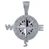 Iced Out Compass Pendant Halsband Bling Cubic Zircon Kedjor Högkvalitativ Hip Hop Gold Silver Färg Charm Smycken Gåvor