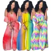 Novas roupas femininas dois conjuntos de peças gradiente V-neck estilingue camisa tie-dye africanos calças roupas 2 pedaço roupa com babados mulheres roupas de grife