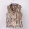 Free shipping Women's Natural real  fur vest with raccoon fur collar waistcoat/jackets rex  knitted Spring Winter