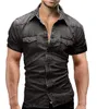 Chemises décontractées pour hommes, manches courtes, Denim, col rabattu, t-shirts fins, été