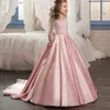 New White Satin Princess White Ball Gown Flower Girl Dresses First Communion Birthday Party Dresses Girls Pageant Dress For Weddin241P