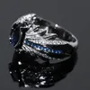 男性のための恋人のリングのためのラグジュアリージュエリートップ販売ブランドデザイン925スターリングシルバーブルーサファイアczダイヤモンド宝石の動物の結婚指輪セット