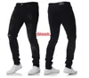 Mens Solid Color Distressed Biker Cool Jeans Fashion Slim Ripped Washed Pencil Pants Men Jean Male High Street220s