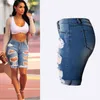 Knee Length Ripped Jeans for Women Holes Plus Size Denim Shorts with High Waist Jeans Taille Haute Women Female Jean Femme 50