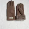 High Quality Women Sheepskin Brand Designer Fur Leather Five Fingers Gloves Solid Color Winter Outdoor Windproof Gloves