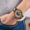 Houten mechanisch horloge heren retro design kast met gouden label naast automatisch en multifunctioneel polshorloge263D