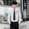 2018 novo designer floral bordado homens camisa manga longa moda fina fit uniforme camisas com gravata plus size camisa masculina