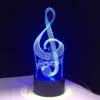 Visual 3D Illusion LED Night Light Music Note med 7 färger Ljus Heminredning Lampa Fri frakt # T56