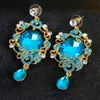 Nouveau cristal bleu strass plaqué or alliage boucles d'oreilles lustre boucle d'oreille pour femmes filles bijoux de mode