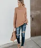 2018 Femmes Vêtements De Mode Pulls À Col Roulé Vert Gingembre Pull À Col Haut Split Ourlet Chandails Livraison Gratuite