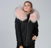 Nylon bomber jackets pink raccoon fur trim itlay female warm coats pink rabbit fur lining black bomber parkas