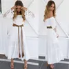 2021 abiti stile sexy con scollo a barchetta gonna bianca Elegante abito casual stampato lungo in pizzo per la spiaggia