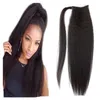 Yaki Proste Remy Włosy Ponytail dla Czarnych Kobiet Afro Ponytails Sznurka Colling Wrap wokół Pony Tail Hair Extensions 120g 1B Kolor