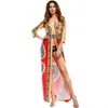 Plus size vrouwen zomer afrikaanse etnische print kaftan maxi jurk lange mouw losse vintage boho strand lange jurk retro vloer lengte jurken