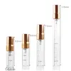 Flacon pulvérisateur en verre transparent, atomiseur de parfum Portable, Mini échantillon, Tube à essai, flacons en verre fin, 2ML, 3ML, 5ML, 10ML, F568