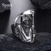 Anillo de calavera estilo Punk Vintage Grim Reaper de acero inoxidable que nunca se decolora, anillo de motorista pulido alto para hombres, bisutería de regalo