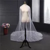 Cheap Sparkly 4M Long Cathedral Wedding Veils One Layer Lace Applique Trim Soft Tulle Real Image Sequined Bridal Veil With Comb317U
