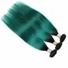 Preto e Verde 2 Tom Ombre Virgem Extensões de Tecelagem Do Cabelo Humano Em Linha Reta Tecelagem Do Cabelo # 1B / Azul Ombre Cabelo Humano Peruano Tecer Pacotes 3 Pcs