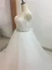 2018セクシーな背中のレースのスパンコールボールガウンのウェディングドレスボウビーズのチュールプラスサイズのVestidos de Noiva Bridal Gowns BB04