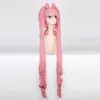 Pretty Soldier Sailor Moon Chibi Usa Long Straight Cosplay Wigs for Women Female Synthetic Hair Wig Two Ponytail and Bun Pink