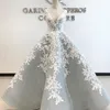 White Lace Appliqued Prom Dresses Dubai Glamorous V-Neck Sleeveless Bodice Lace-Up Evening Dresses 2018 Sexy Tulle Ball Gown Party Dress