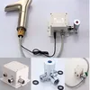 Infrared sensor basin mixer faucet, battery powered, LED lights, washbasin faucet, brass, brushed, 3 colors,