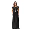 Lato Long Maxi Dress 2018 Nowy Krótki Rękaw Solid Casual Kobiety Kieszenie Suknie Plus Rozmiar 2xl Robe Summer Sukienki Szata