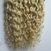 Blond nieprzetworzone brazylijskie kręcone włosy Human Tape Extensions Hair Extensions 100G Stosować Taśma Klej Skóry Wątek Kręcone Taśmy Hair Extensions 40 szt