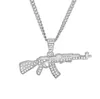 Liga AK47 arma pingente colar gelado fora strass com hip hop miami cadeia de ouro cor de prata cor homens mulheres jóias 2 pcs
