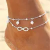 2pcs Barefoot Sandals Beads Boho Jóias oito pés de praia tornozeleira tornozelo Tornozeleiras Pulseira para mulheres Gold Silver