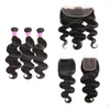 10A Grade Mänskligt Hår Straight Body Deep Water Wave Kinky Curly Bundes With Lace Closure Frontal Brasilianska Virgin Weave Weft Extensions Wet and Wavy