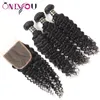 Wefts 9a Mongolian Deep Wave Kinky Curly Water rakt kroppsvåg Virginhår 3buntar med 1 spetsstängning 100% brasiliansk peruansk hår