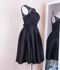 Real Photos Little Black Dress Jewel Lace and Elastic Satin Bridesmaid Dresses Cheap Knee Length Maid Of Honor Gowns Custom Made